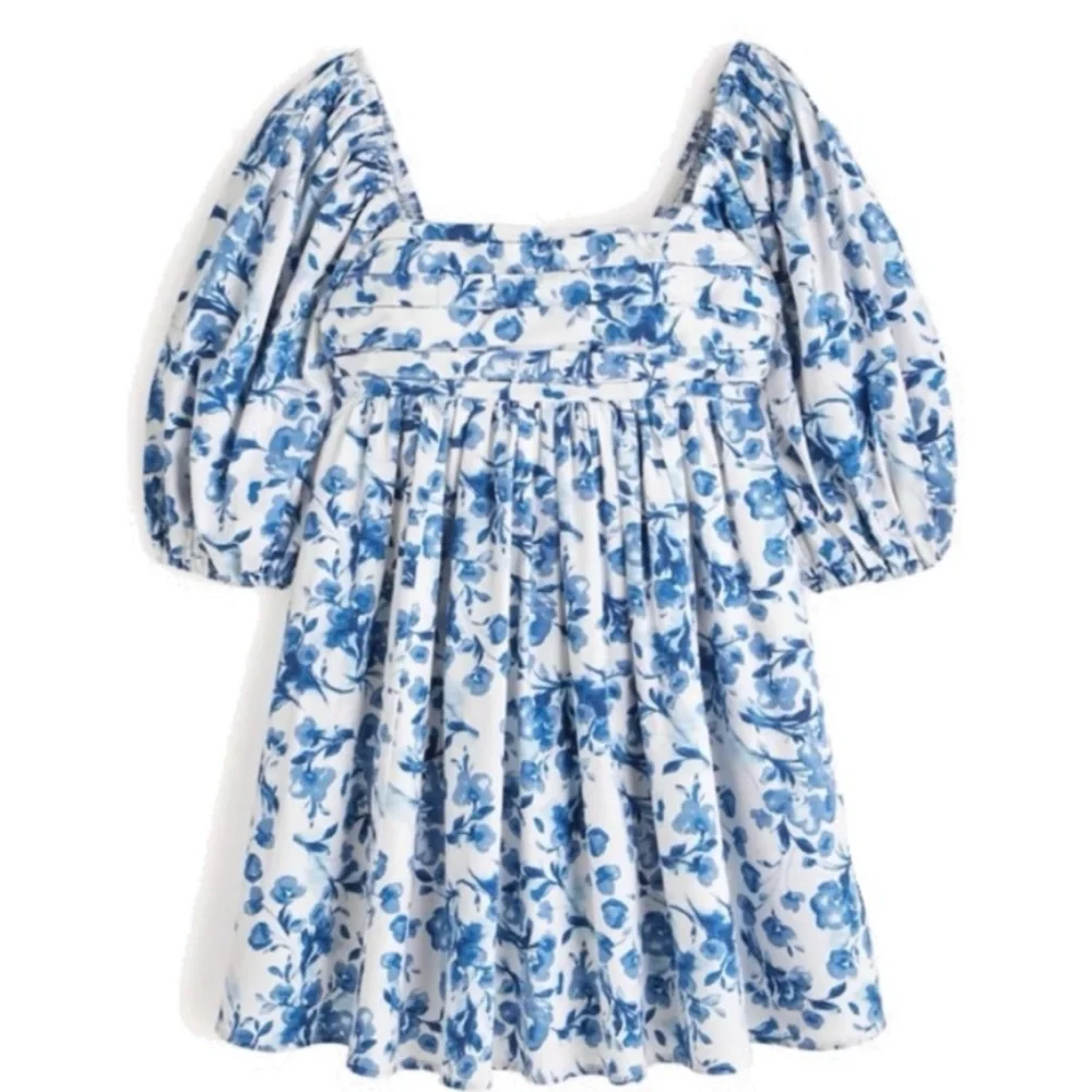 Abercrombie & Fitch Emerson Poplin Puff Sleeve Blue floral Mini Dress Sz XXS - Picture 14 of 14